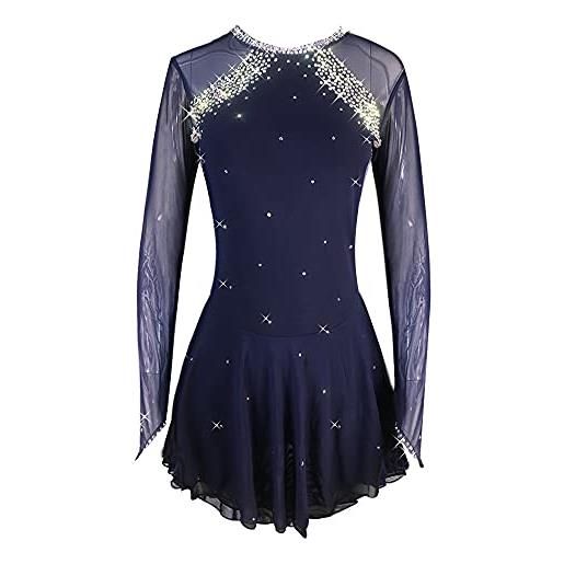LIUHUO gonna da pattinaggio da donna, costume da pattinaggio per ragazze, semplice, generoso, pattinaggio artistico, vestito da donna, marina militare, 12-15 anni