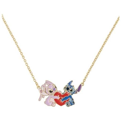 Disney stitch & angel collana con ciondolo a forma di cuore placcato oro per ragazze