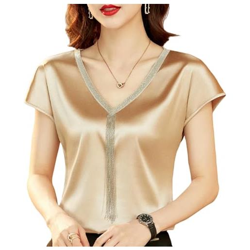 Juketron camicie e camicette da donna alla moda top in seta con scollo a v e maniche a pipistrello in raso per donna elegante da ufficio casual ampia