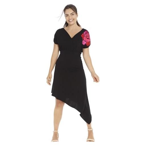 MAMATAYOE Solanum Vestito Donna Nero - Abito Lungo Floreale Primavera Estate