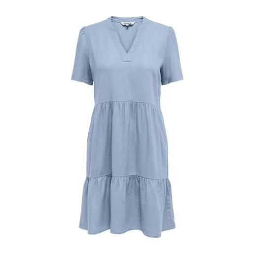 ONLY onltiri-caro s/s v-neck lin dress cc pnt vestito, blu di cachemire, s donna