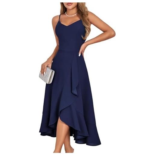 DRESSTELLS abito signore elegante abito da cocktail spalline festive abiti alti bassi per matrimonio lunghezza ginocchio orlo increspato estivo vintage curvy abiti da festa white l