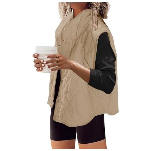 SENSERISE gilet trapuntato da donna, oversize, leggero, giacca imbottita per l'inverno e l'autunno, beige cachi chiaro, x-large