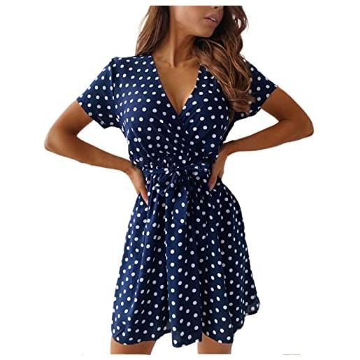 AMDOLE abito estivo da donna, casual, a maniche corte, con stampa a pois, con lacci, per l'estate, per il lavoro, casual, bu1. , m
