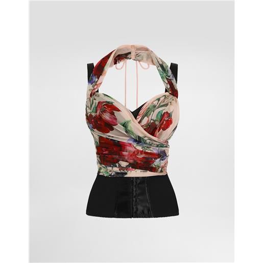 Dolce & Gabbana top bustier in marquisette e chiffon stampa fiori