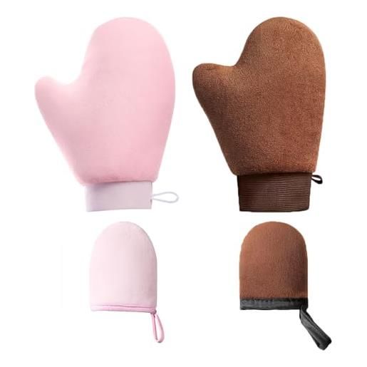 JCUGSBS 4 guanti autoabbronzanti in velluto autoabbronzanti con pollice su due lati lozione mousse viso corpo abbronzatura senza sole applicatore riutilizzabili guanti abbronzatura estiva