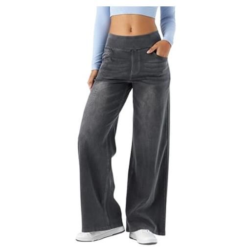 Generico grevela pull up jeans loose high waist stretch tummy control straight high waisted multiple pockets wide leg pants (it, testo, s, regular, regular, black)