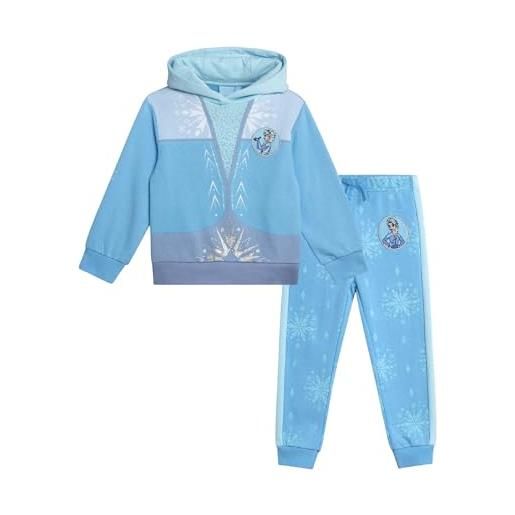 Disney frozen - set di 2 pantaloni da principessa elsa, felpa con cappuccio e pantaloni della tuta, per ragazze e bambine, elsa azzurro, 7