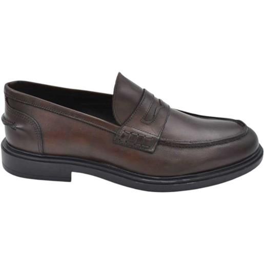 Malu Shoes scarpe uomo mocassini inglese college vera pelle nappa marrone con bendina made in italy fondo gomma