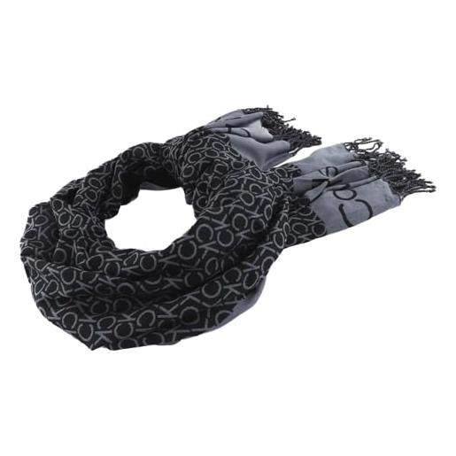 Calvin Klein fringes monogram scarf ck black