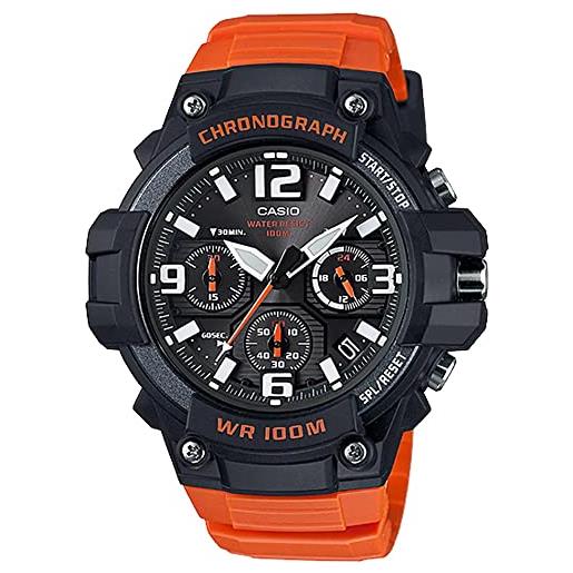 Casio orologio automatico da uomo heavy duty chronograph al quarzo, in acciaio inossidabile e resina, colore: arancione (modello: mcw-100h-4avcf), arancione, cinturino