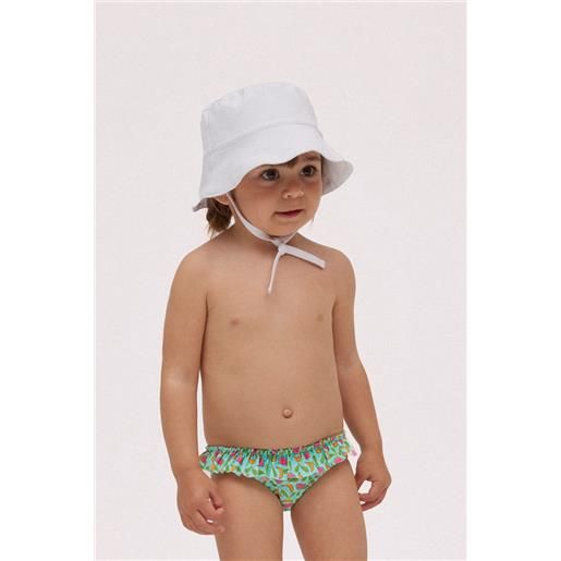 Ysabel Mora cappello da spiaggia per bebè in cotone bianco con visiera ondulata
