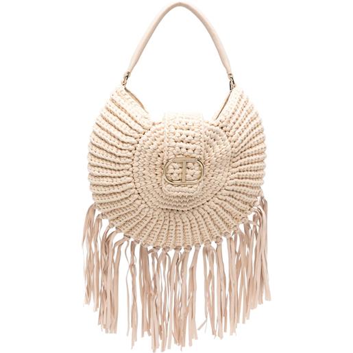 TWINSET borsa tote con placca logo - toni neutri