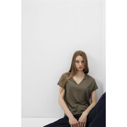 Intimissimi maglia manica corta con scollo a v in lino the pure linen verde