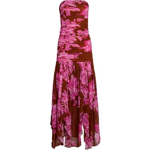 Retrofete abito lungo teryn con ruches - rosa