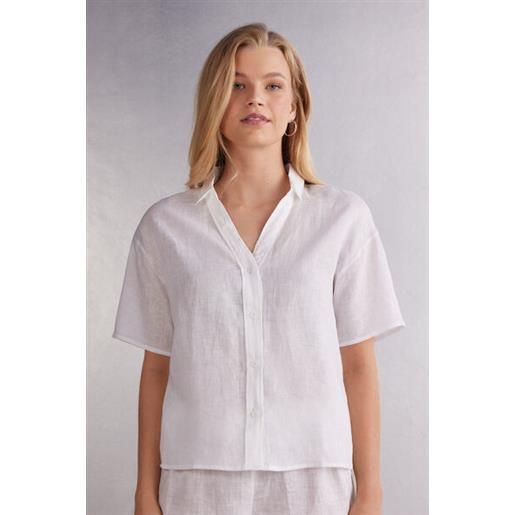 Intimissimi camicia manica corta in tela di lino the pure linen bianco