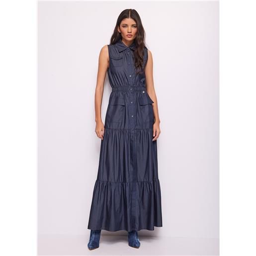 Denny Rose abito lungo blu in chambray