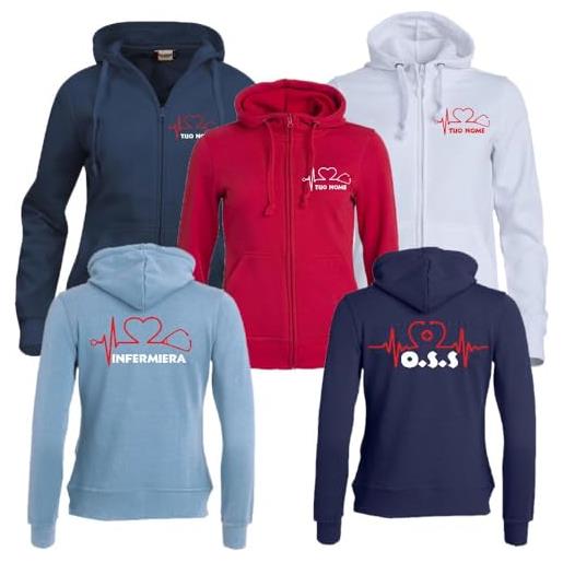 PELUSCIAMO felpa infermiera dottoressa oss stetoscopio cuore | felpa da donna con cappuccio e zip lunga | personalizzabile con il tuo nome la tua qualifica e il tuo reparto | scegli la grafica ps 02203-002