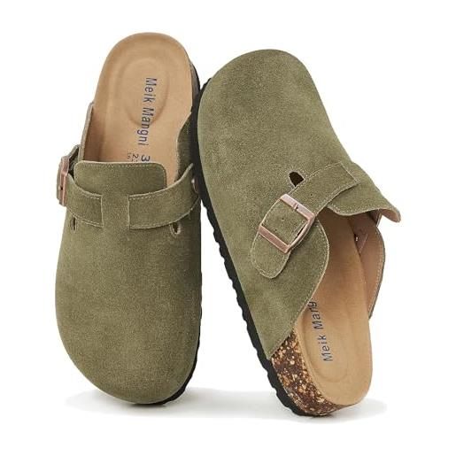 Zoccoli E Sabot In Pelle Scamosciata Con Fibbia - Pantofole Comode Unisex, Taglie 36-44 EU - Foto 7