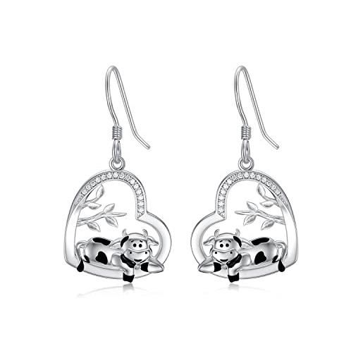 LONAGO orecchini di mucca 925 sterline d'argento carino mucca con l'albero della vita orecchini pendenti gioielli per le donne