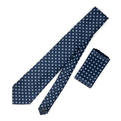 Emila set cravatta e fazzoletto da taschino in seta elegante da uomo cucita a mano pochette signore classica micro fantasia jaquard per cerimonia larga 8 145 cm autunno inverno 2025 2026 blu