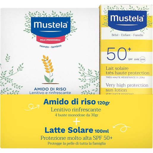 Mustela latte solare protezione molto alta spf50+ 100ml + amido di riso 120gr - mustela