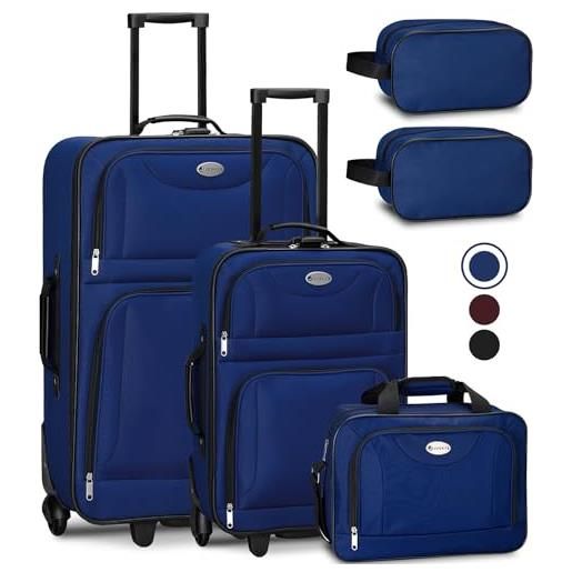 Juskys set valigia trolley 5 pezzi - 60 litri, 2 ruote, guscio morbido, tessuto idrorepellente, leggero, bagaglio a mano - valigia blu