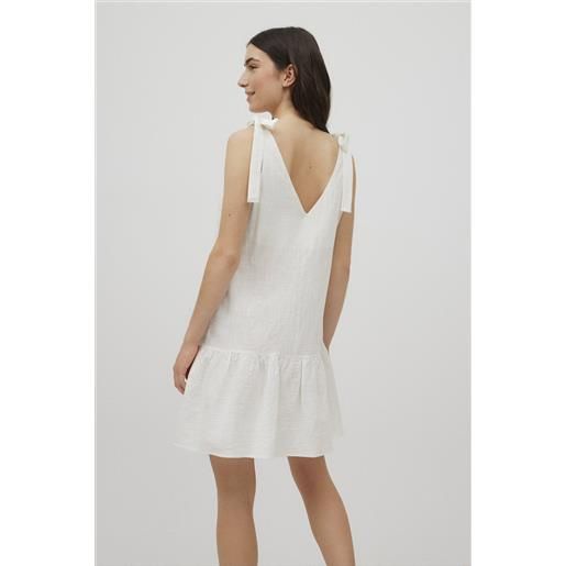 Ysabel Mora abito corto bianco in cotone con spalline annodate