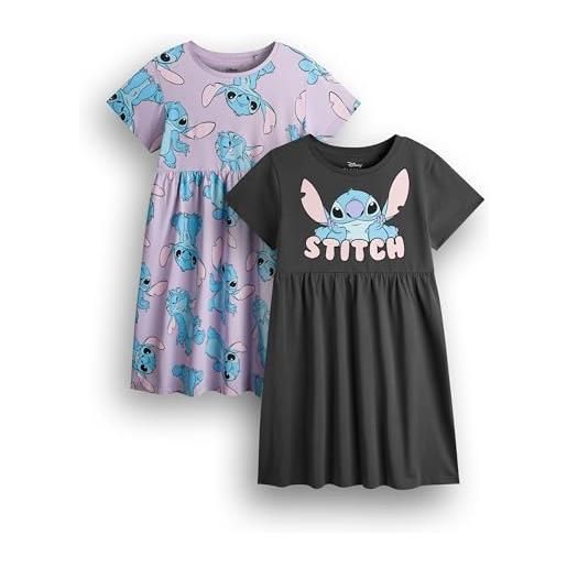 Disney confezione di 2 vestiti per ragazze lilo & stitch | abiti estivi a maniche corte grigio scuro e lavanda abbigliamento da giorno grafico | stitch alien simpatico set di vestiti in confezione