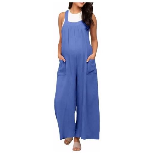 FEOYA tuta estiva donna incinta salopette regolabili maternity pantaloni a bretella premaman pagliaccetto senza maniche cachi m