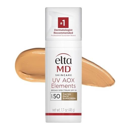 EltaMD - crema solare viso minerale colorata e idratante uv aox elements, spf 50, formula di zinco ideale per il trucco e la pelle sensibile, 50 ml