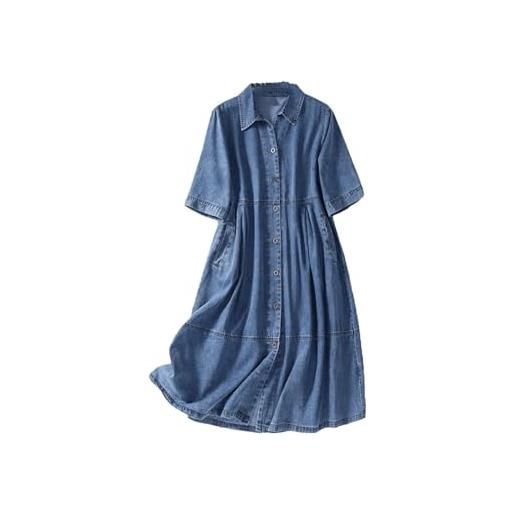 Niiyyjj abito da donna in denim a maniche corte abito jeans largo oversize casual a tinta unita a trapezio, blu, m