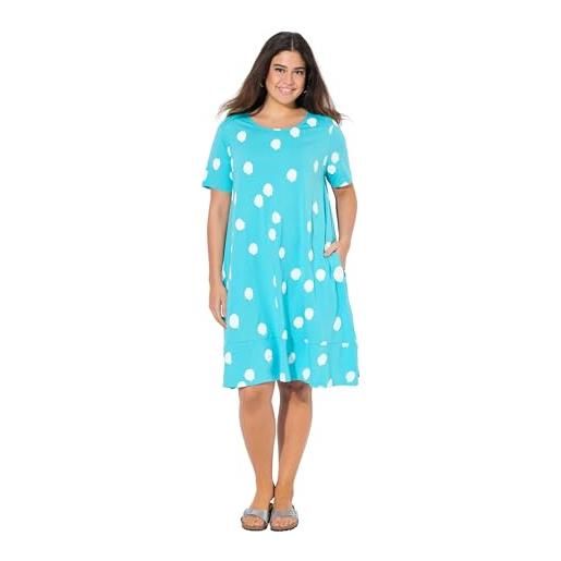 Ulla Popken midikleid, punkte, a-linie, taschen, rundhals, halbarm abito midi in jersey con piccola balza sull'orlo, stampa a pois, acqua profonda, 52-54 donna