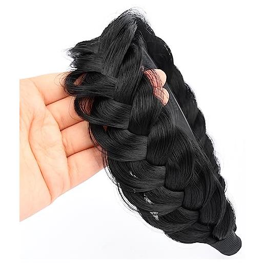 Gledola fascia larga intrecciata disordinata con denti, capelli sintetici, ad alta elasticità, trecce grosse a coda di pesce, per ragazze e donne (nero)