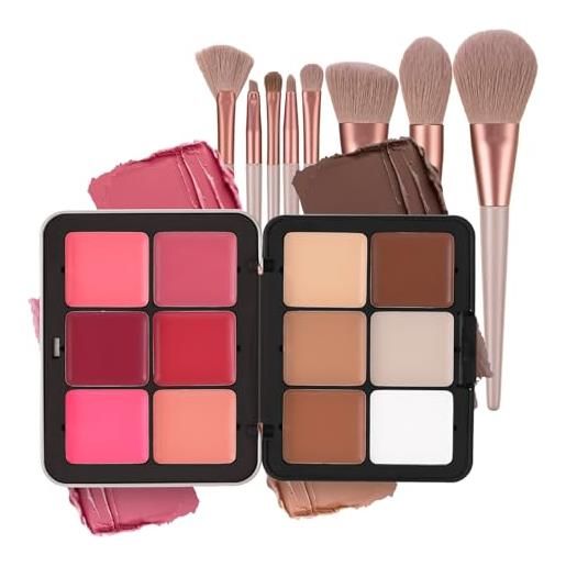 MKNZOME palette correttori colorati, MKNZOME 12 colori blush contouring viso crema correttore occhiaie e pennelli trucco palette contouring impermeabili a lunga durata set trucchi regalo per donne ragazze