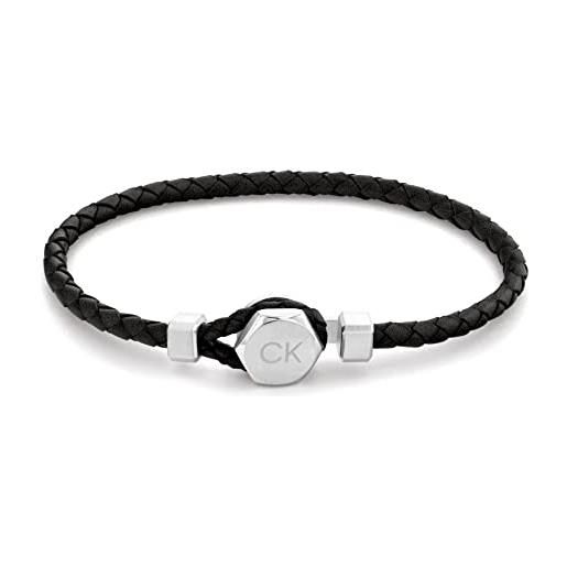 Calvin Klein bracciale in pelle intrecciata da uomo collezione latch colore nero - 35000260