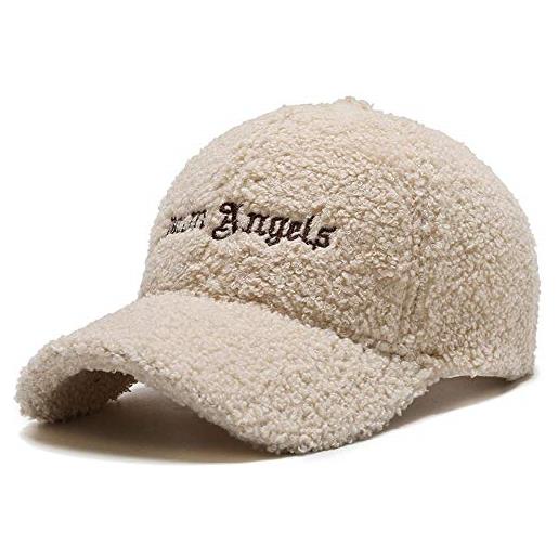 KOZSF berretto con visiera cappello da donna autunno e inverno caldo lana di agnello berretto da baseball tendenza all-match teddy down cap che mostra una piccola faccia-beige_regolabile