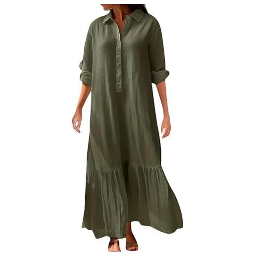 HEONSATI vestito casual manica corta da camicia vestiti lino donna abito estivi sciolto comodi morbido abiti al ginocchio larghe comodo boho abito elegante cotone vestiti da spiaggia traspirante taglie forti