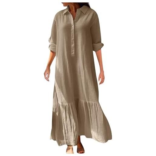 HEONSATI vestito casual manica corta da camicia vestiti lino donna abito estivi sciolto comodi morbido abiti al ginocchio larghe comodo boho abito elegante cotone vestiti da spiaggia traspirante taglie forti