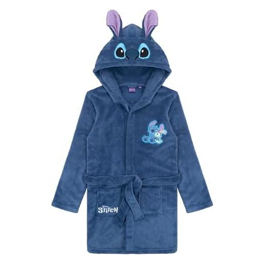 Disney lilo & stitch - accappatoio da bambina in pile con cappuccio e orecchie, da 128 a 176 cm, blu scuro, 128