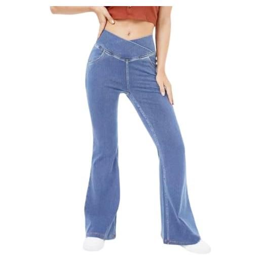 Pantaloni Svasati Donna In Ecopelle - Vita Alta A Zampa D'Elefante Con Tasche