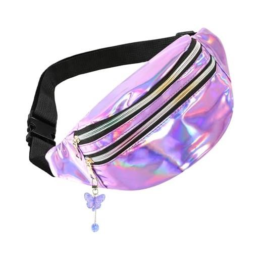 FASBET marsupio con decorazione a farfalla, elegante hipbag per ragazzi e bambini, colorato da donna, viola - 30 x 12 x 13 cm, alla