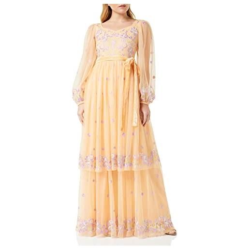 Frock and Frill abito ricamato floreale vestito per occasioni speciali, mandorla, 44 donna
