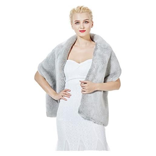 BEAUTELICATE scialle stola donna pelliccia sintetica sciarpa coprispalle elegante per matrimonio invernale cerimonia sposa damigella (grigio e bianco, taglia unica)