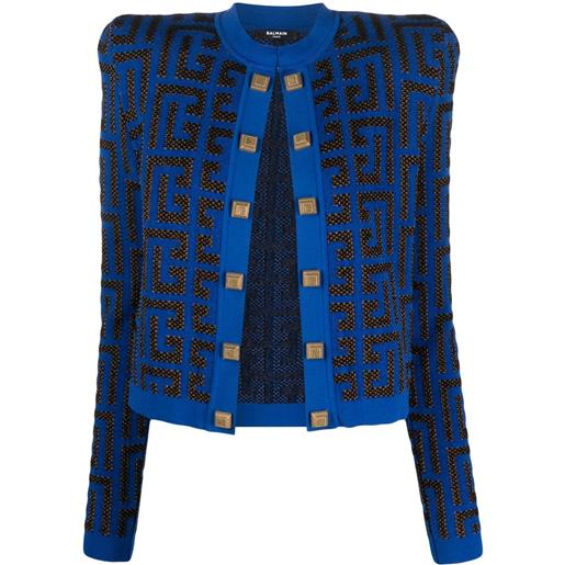 Balmain giacca crop con monogramma - blu