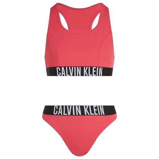 Calvin Klein bambina bikini bralette set con fascia con logo, rosso (flaming chili), 8-10 anni