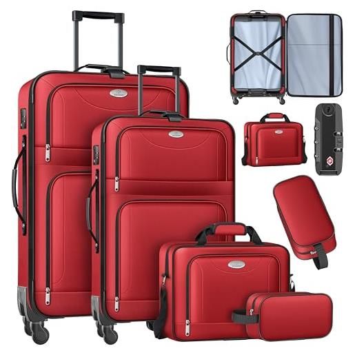 KESSER® set di 4 valigie da viaggio, trolley in tessuto, con serratura tsa a 3 cifre, ruote a 360° e manico telescopico, borsa per cosmetici, valigia leggera e grande valigetta per affari e viaggi, 