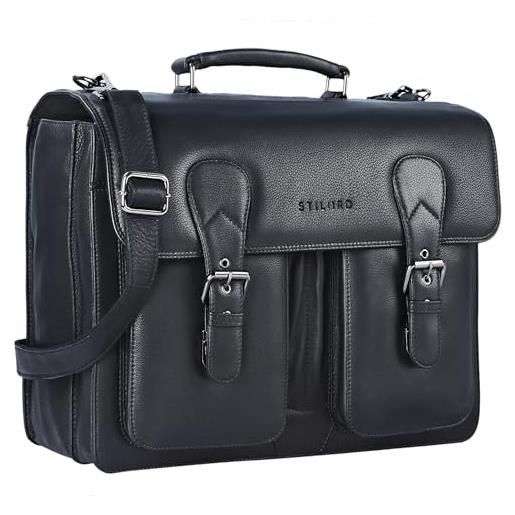 STILORD 'denver' ventiquattrore uomo in pelle vintage nero borsa porta pc 15,6 pollici da lavoro cuoio autentico grande
