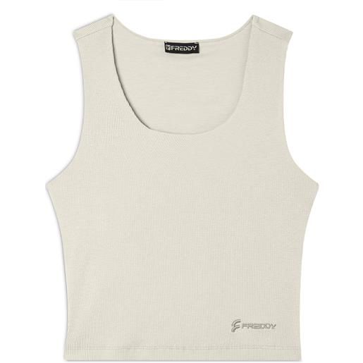 Freddy top a costine stretch con scollo asimmetrico