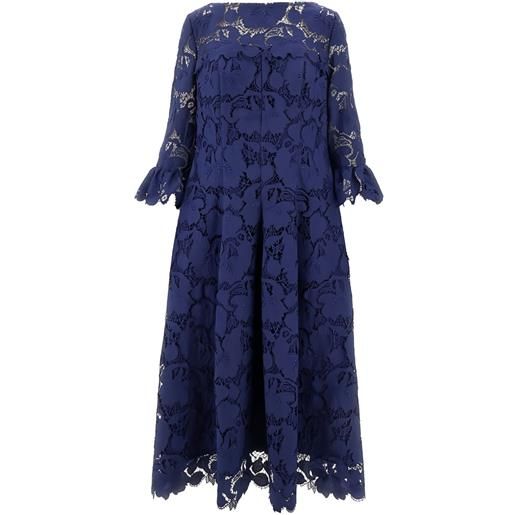 Talbot Runhof abito midi con dettagli in pizzo - blu